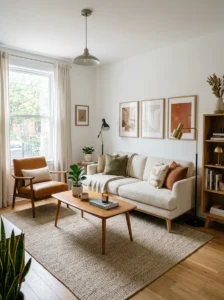 Small living room with exposed-leg furniture and airy design