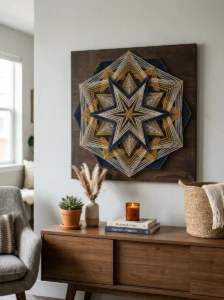 DIY string art wall decor with geometric design