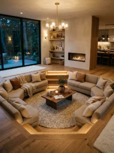 Sunken seating area creating cozy conversation space