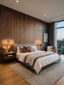 Textured wall panels adding depth to a modern interior