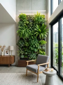 Vertical garden wall decor bringing greenery into a modern home