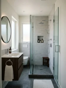 Walk-in shower in a modern small bathroom