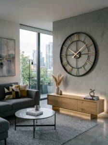 Modern statement wall clock in a clean contemporary space
