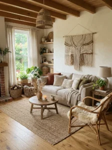 Woven handmade decor in an earthy living room