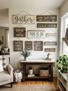 Hand-painted wooden signs used as wall decor
