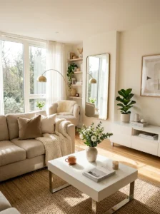 Gloss furniture reflecting natural light in a modern apartment