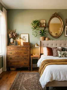 Aesthetic room blending vintage furniture with modern decor.