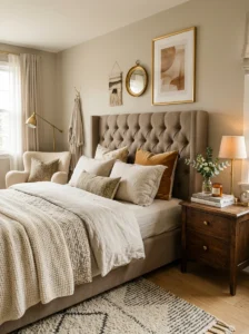 Dream room mixing luxury and budget-friendly decor elements.