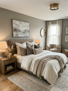 Soft neutral color palette creating a warm and calming bedroom.