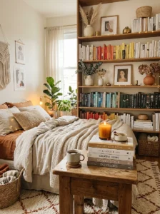 Aesthetic room using books as decorative styling elements.