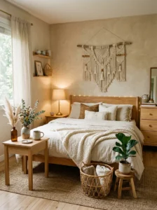 Aesthetic room decorated with handmade pottery and artisan decor.