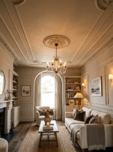 Warm neutral ceiling with decorative molding