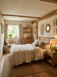 Small room with warm wood accents and cozy decor details.