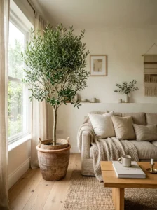 Minimal cozy room with one large healthy indoor plant