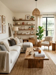 Natural wood accents adding warmth and texture to home decor.