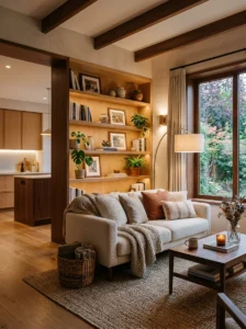 Repeated wood finishes creating balance in a layered home