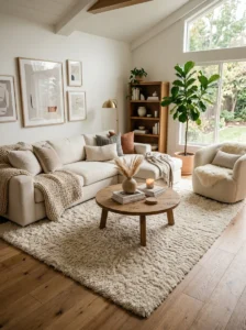 Plush area rug adding warmth and comfort to a cozy room.