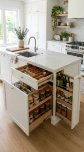 DIY kitchen island featuring hidden storage compartments.