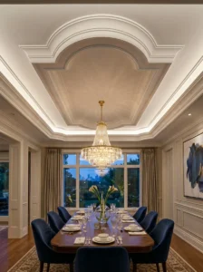 Decorative ceiling molding in an elegant modern interior