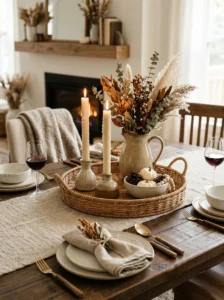 Seasonal table decor with layered neutral textures