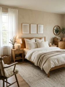 Dream bedroom styled with soft neutral colors and natural textures.