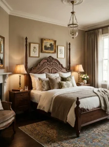 Traditional bedroom with classic furniture and elegant decor.