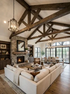 Finished faux ceiling beam installation in a cozy luxury room