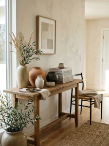 Handmade ceramic decor in a Japandi Scandinavian interior