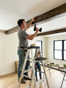 Fastening faux ceiling beam securely into place