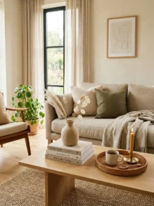 Minimal intentional decor in a Japandi Scandinavian home