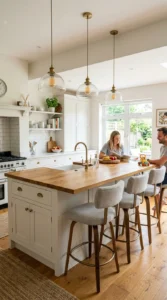 DIY kitchen island featuring a breakfast bar and seating area.
