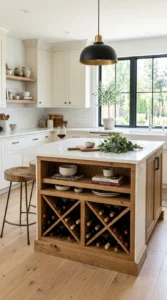 DIY kitchen island featuring built-in wine storage.