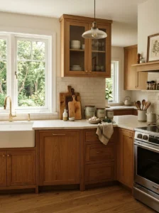 Timeless kitchen countertops with warm natural textures and decor.