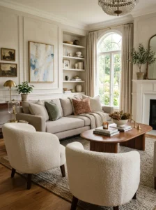 Traditional and modern furniture mixed in a transitional living room