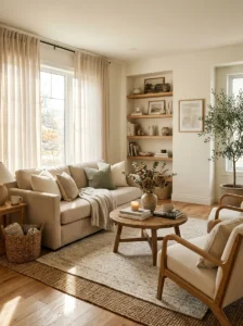 Natural sunlight in a cozy transitional living room