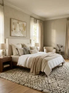 Dream room with beautifully styled open shelves and decorative accents.