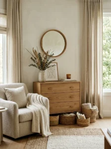 Matte wood furniture creating a soft cozy atmosphere