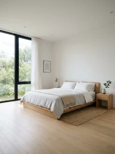 Minimalist bedroom showcasing open space and clutter-free design.