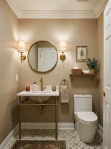 Ceiling molding detail in small bathroom