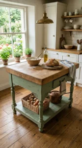 Vintage table transformed into a DIY kitchen island.