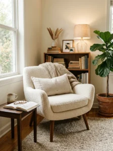 Neutral textured upholstery on restored vintage chair