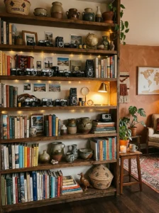 Aesthetic room displaying meaningful collections and personal decor items.