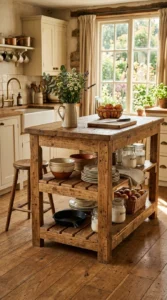DIY pallet wood kitchen island with rustic charm.