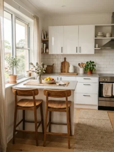 Gloss kitchen cabinets brightening a small apartment