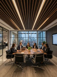Textured ceiling panels adding depth to a luxury room