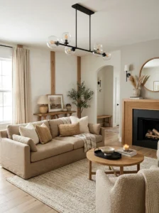 Matte black accents in a warm transitional interior
