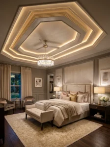 Elegant tray ceiling adding depth to a modern bedroom