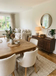 Warm wood finishes in a transitional home interior
