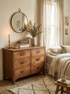 Waxed vintage furniture with a soft aged finish