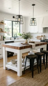 DIY kitchen island featuring a butcher block countertop.
